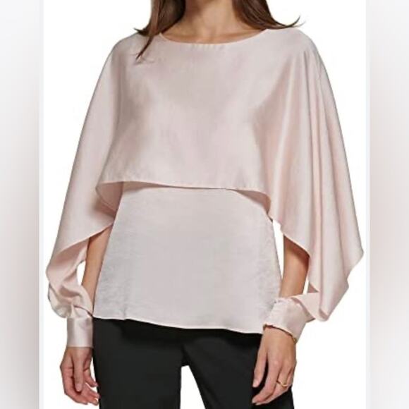 DKNY Long Open Sleeve Cape Blouse Soft Pink Work Wear  Elegant Size Small - Picture 1 of 6